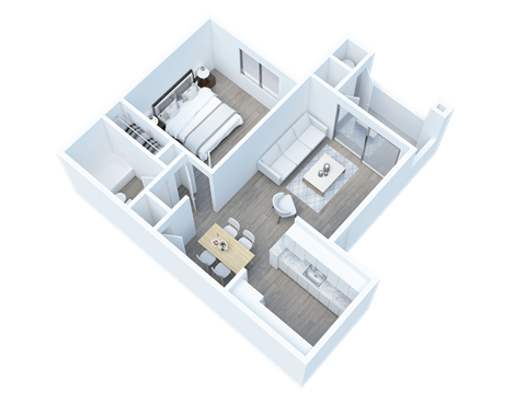 Floor plan for 1 bed, 1 bath, 695 sqft